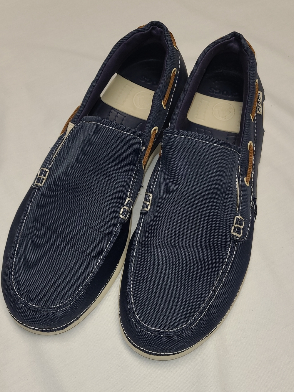 CROCS Men's Navy Canvas Beach Line Slip-On Boat Deck Shoes Loafers